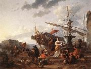 BERCHEM, Nicolaes A Southern Harbour Scene Spain oil painting artist